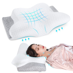 Misiki Cervical Neck Pillow with butterfly contour supports neck comfort.