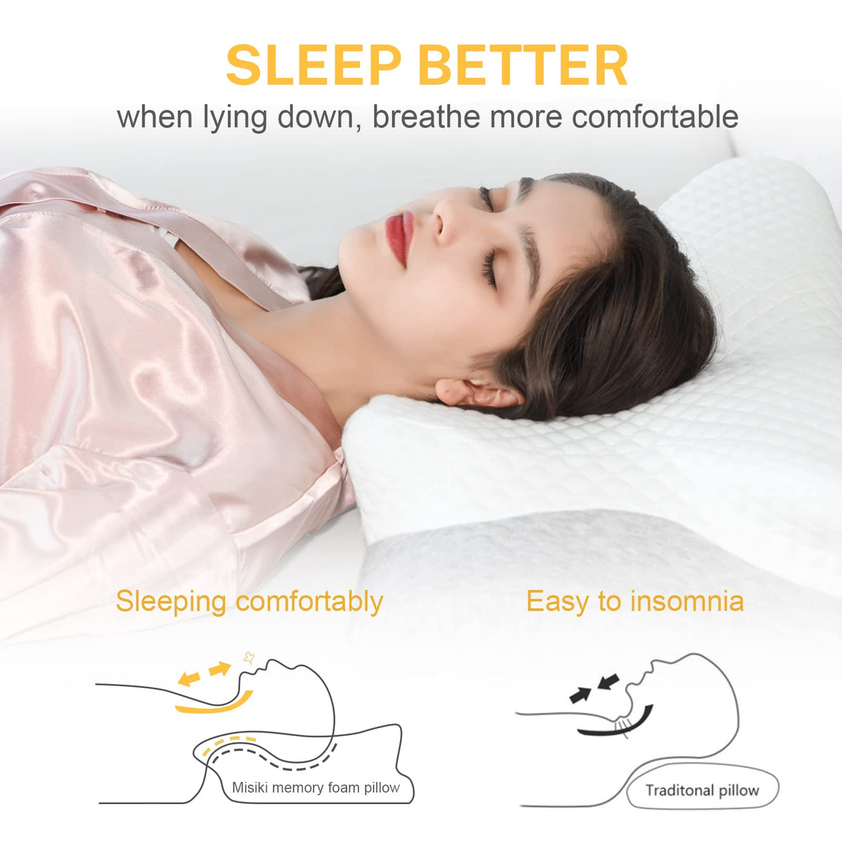 Misiki pillow supports side, back, and stomach sleepers.