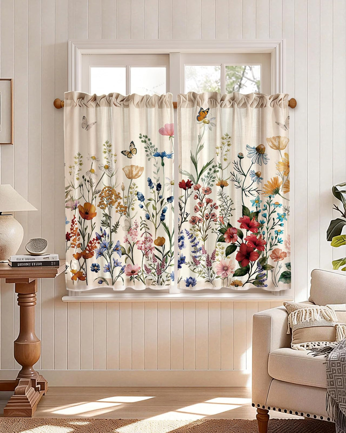 Miss Adola Floral Kitchen Curtains light-filtering fabric lets in warmth while preserving privacy.