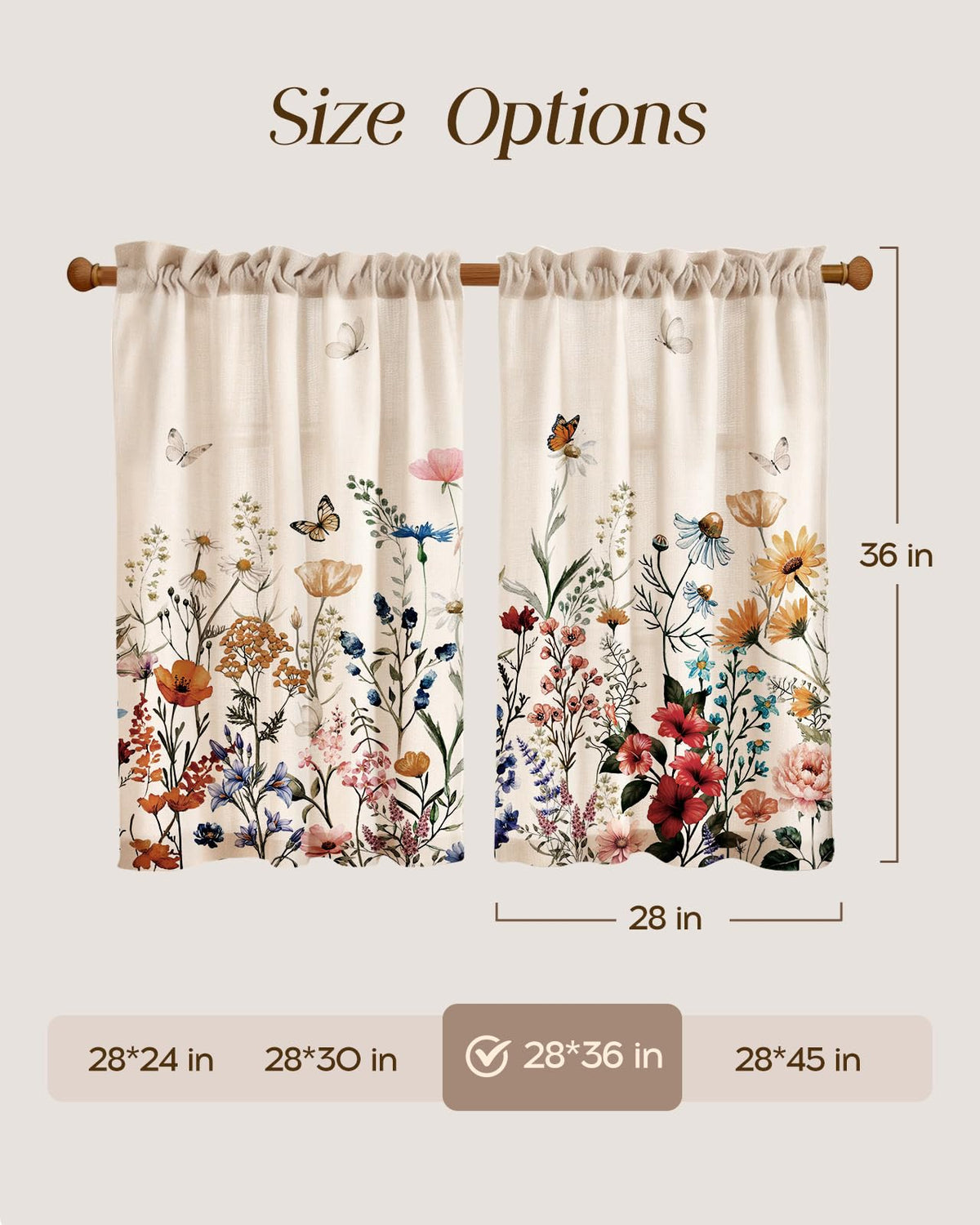 Miss Adola Floral Kitchen Curtains rod-pocket design for easy hanging on standard rods.