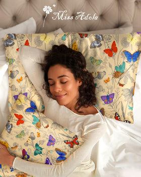 Miss Adola silk pillowcase shown with hair-friendly benefits in use.