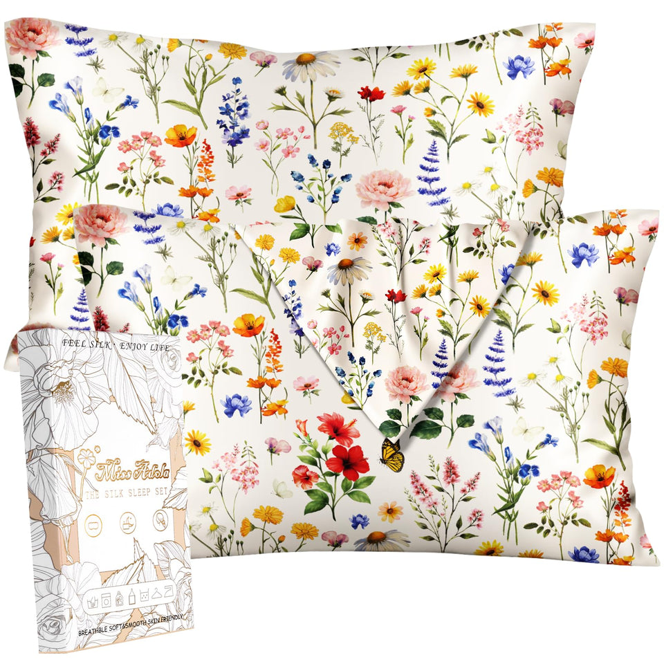 Miss Adola pillowcase 20x26 on beige flower design; luxurious sleep comfort.