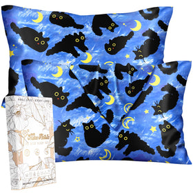 Miss Adola Silk Pillowcase 2-Pack in Blue Moon Cat design for smooth hair and skin