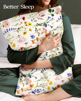 Miss Adola silk pillowcase close-up texture; smooth feel reduces friction.