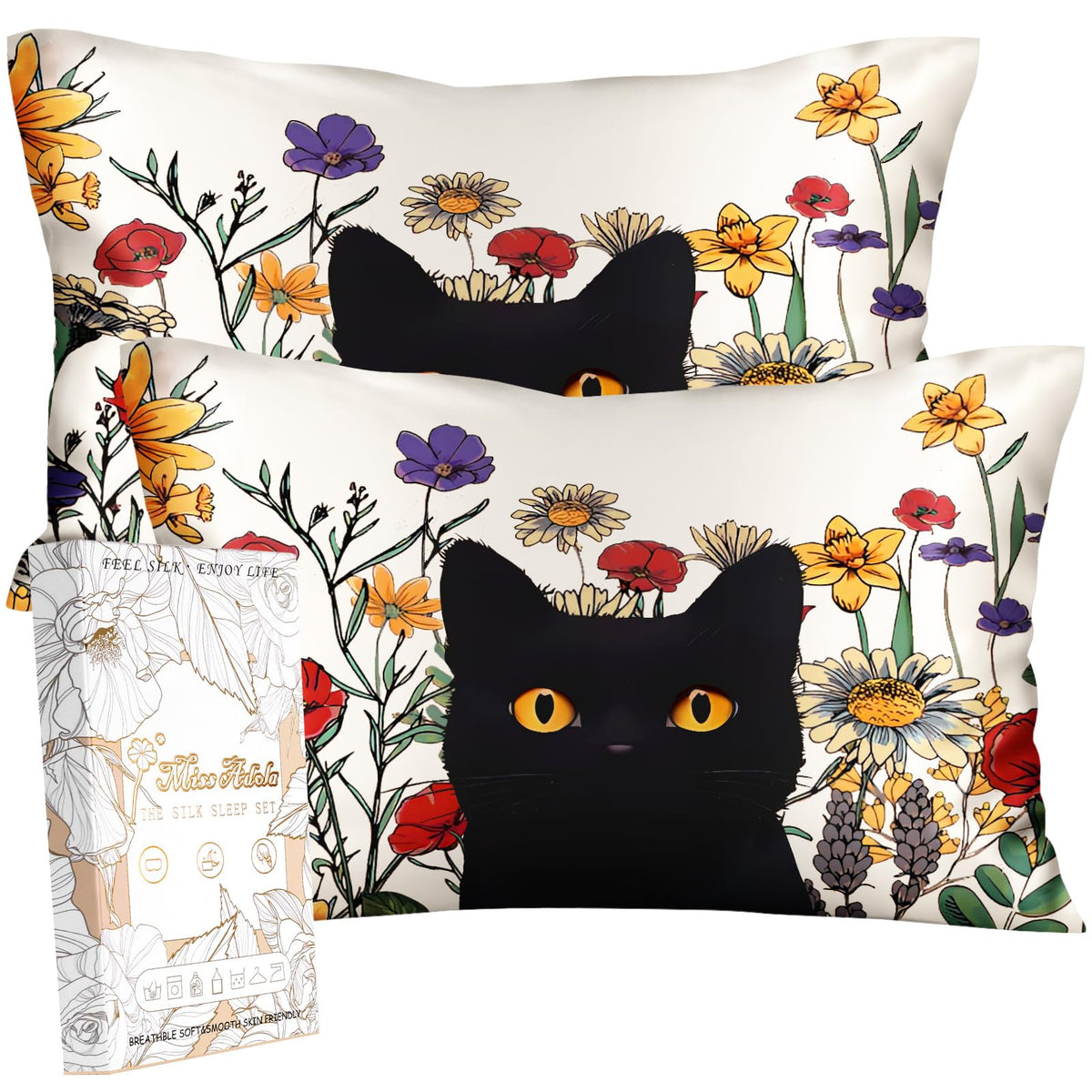 Miss Adola silk pillowcase close-up shows smooth texture for hair and skin care.