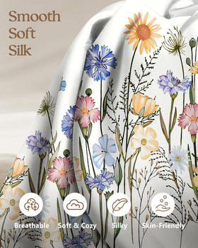 Miss Adola silk pillowcase close-up highlights silky texture and low-friction feel.