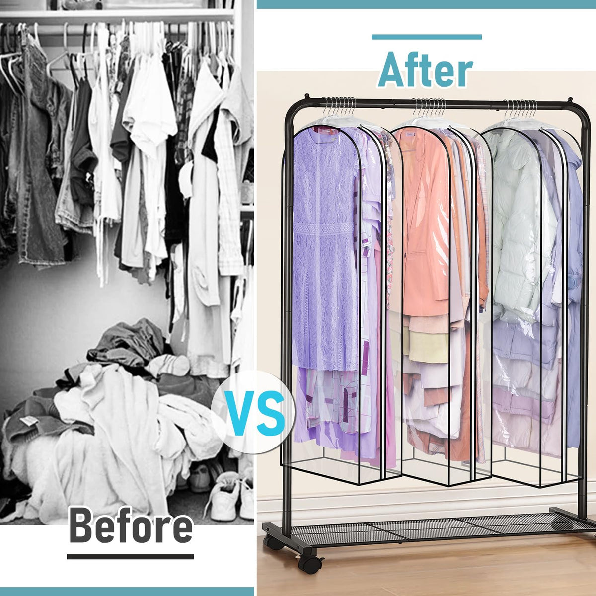 MISSLO three-pack storage bags guard gowns and coats for closet rotation.