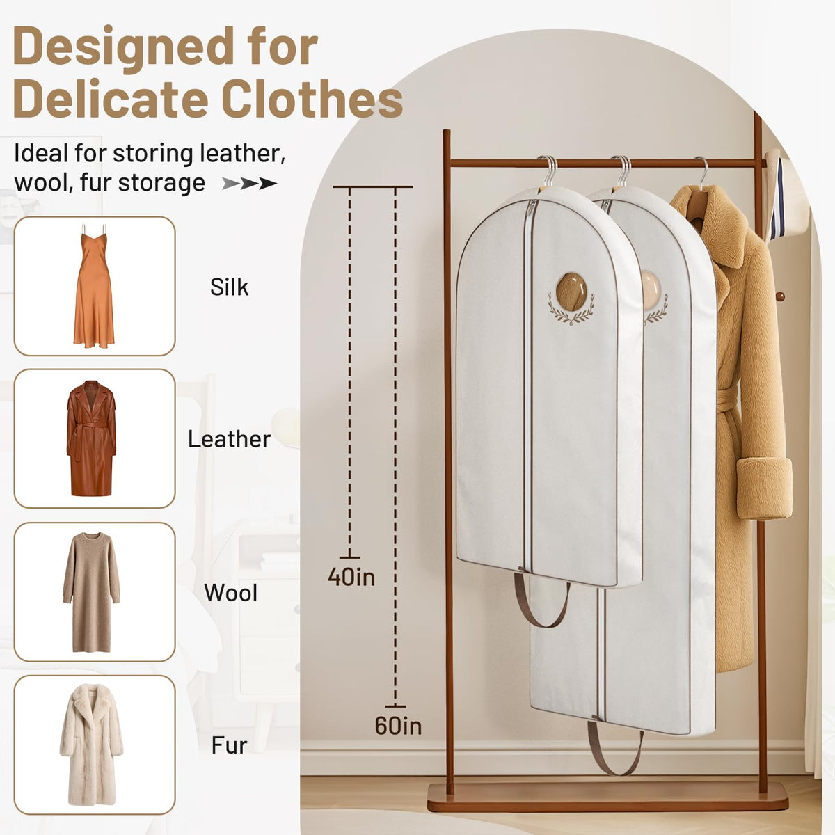 MISSLO 60-inch garment bag holding luxury clothes like coats and gowns