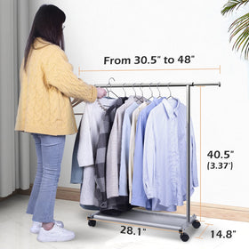MISSLO adjustable width clothes rack fits 30 to 48 inches of hanging space.