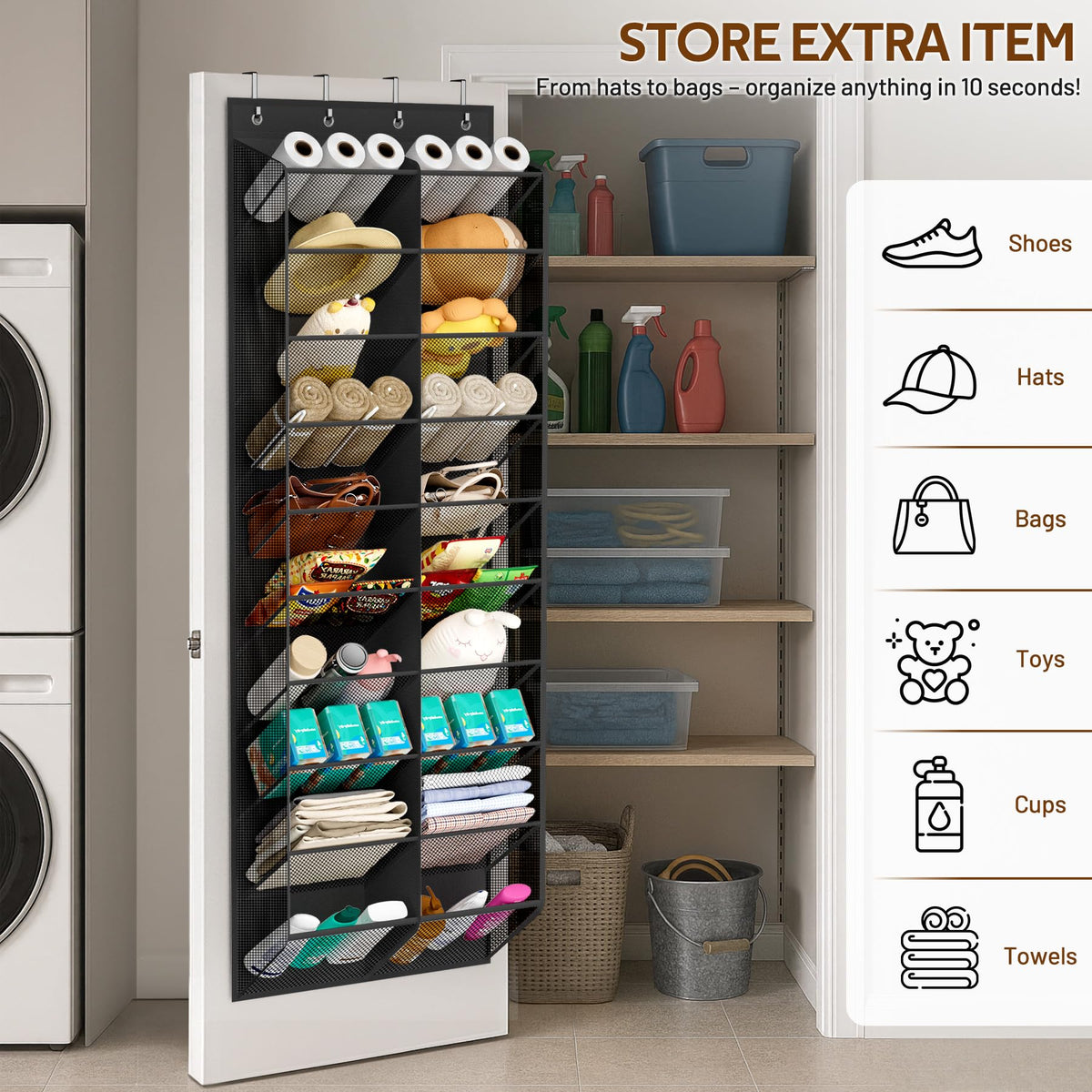 MISSLO black closet organizer in use keeps entryway tidy