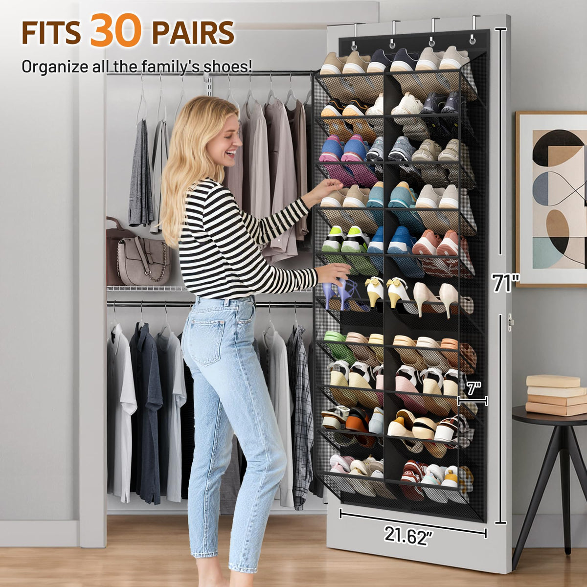 MISSLO breathable mesh shoe rack closeup shows roomy pockets for sneakers