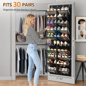 MISSLO breathable mesh shoe rack closeup shows roomy pockets for sneakers
