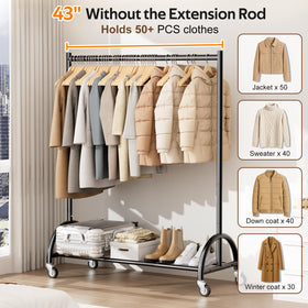 MISSLO clothing rack side frames help organize bags and accessories.