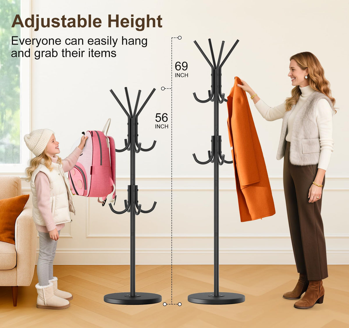 MISSLO coat rack in entryway keeps jackets organized and accessible.