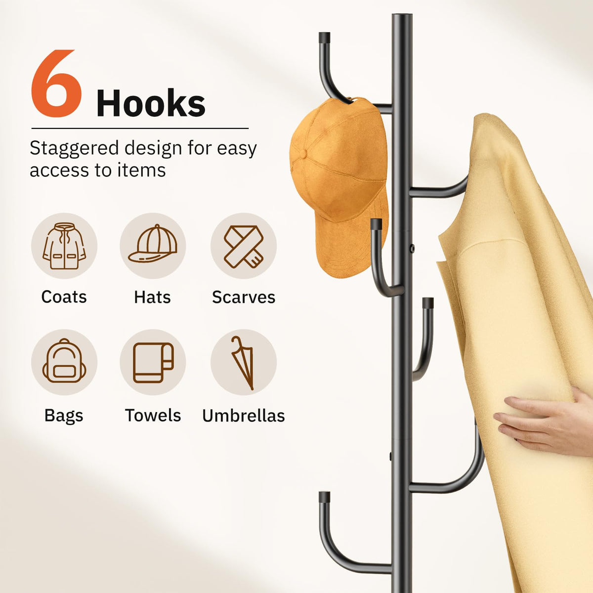 MISSLO tall coat tree stands about 71 inches for ample storage