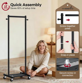 MISSLO compact and durable rack shown holding multiple garments.