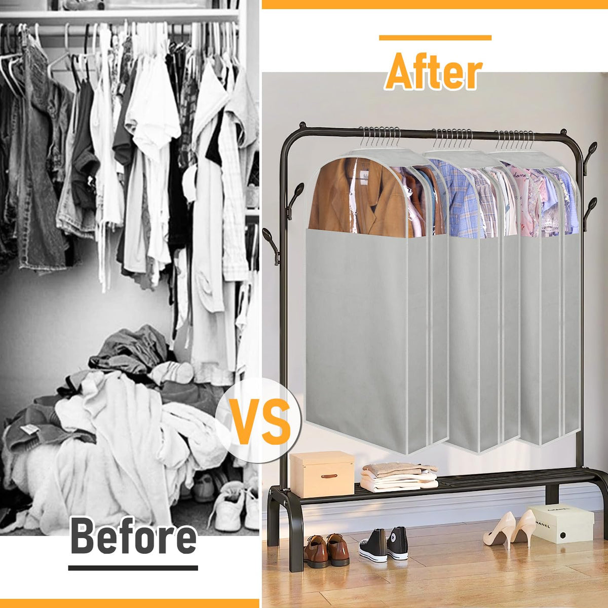 MISSLO grey color blends with any closet decor and keeps garments protected.