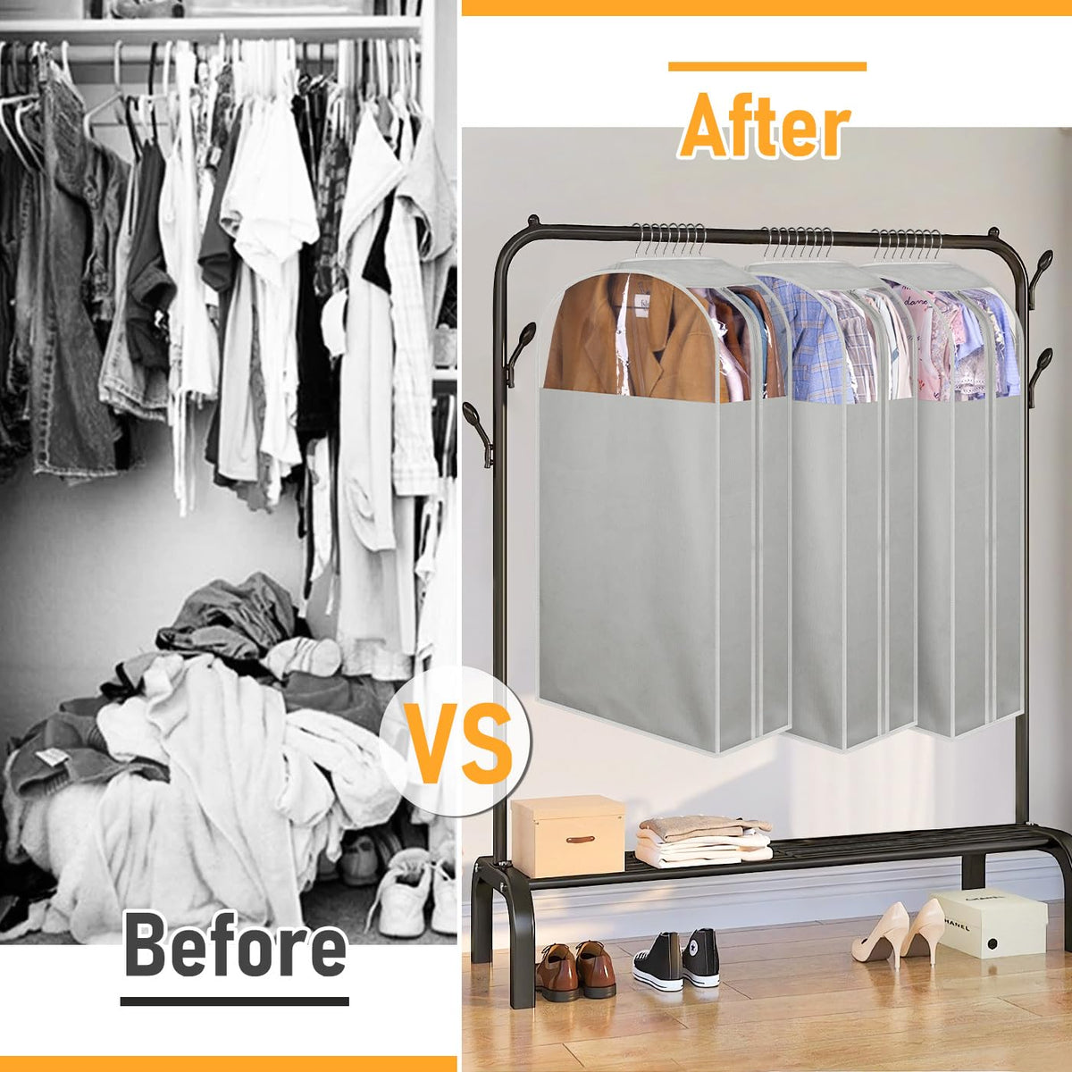 MISSLO garment bag ideal for shirts and dresses in a dorm closet