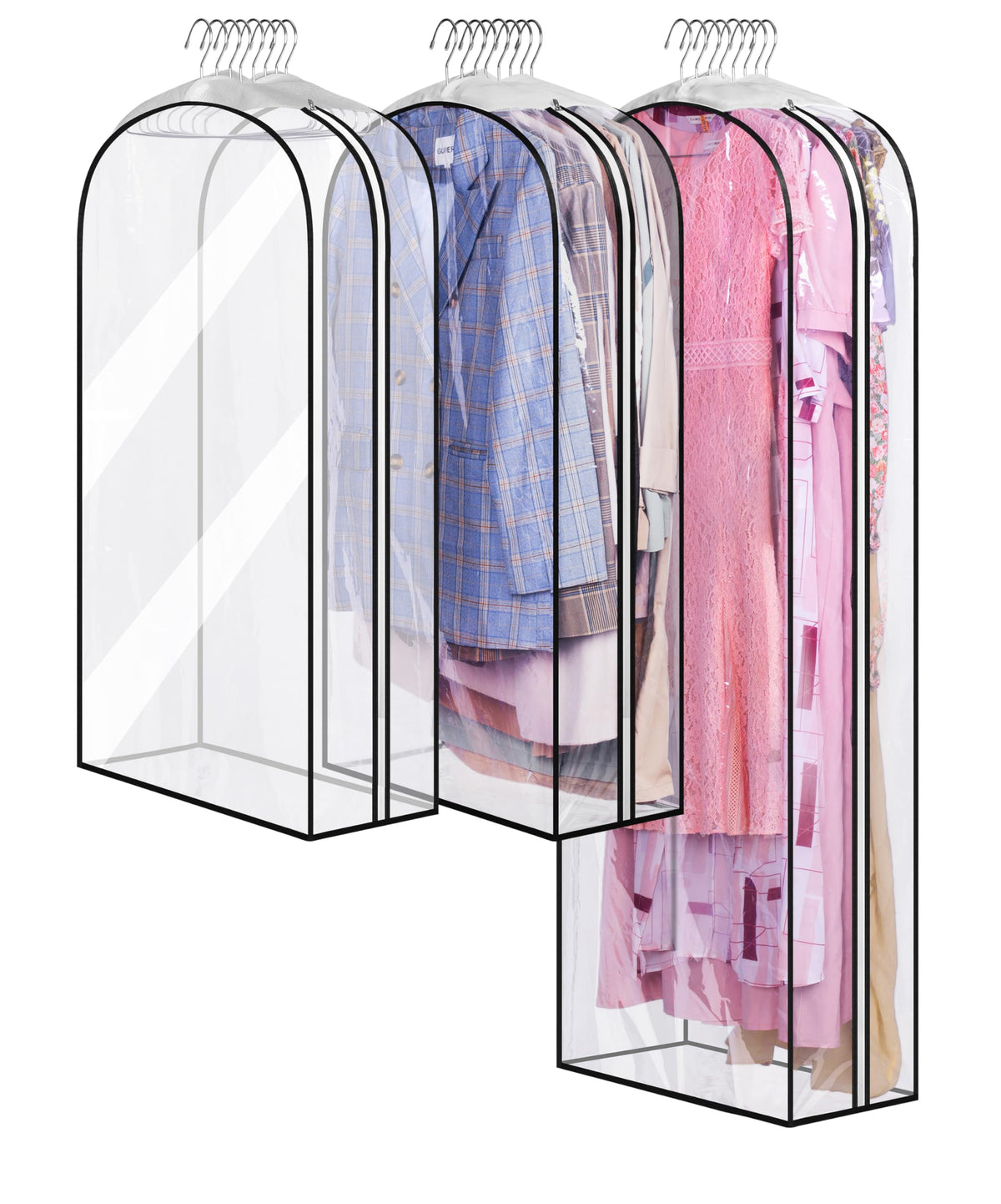 MISSLO garment bags show a 10-inch gusset for wrinkle-free storage.