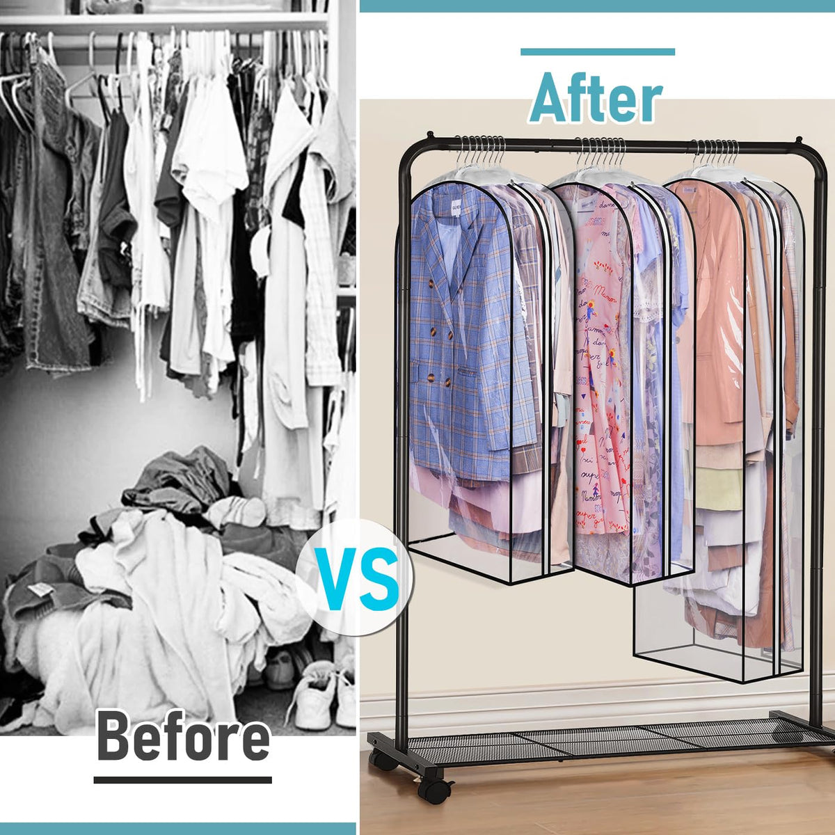 MISSLO hanging garment bags promote a tidy, accessible closet.