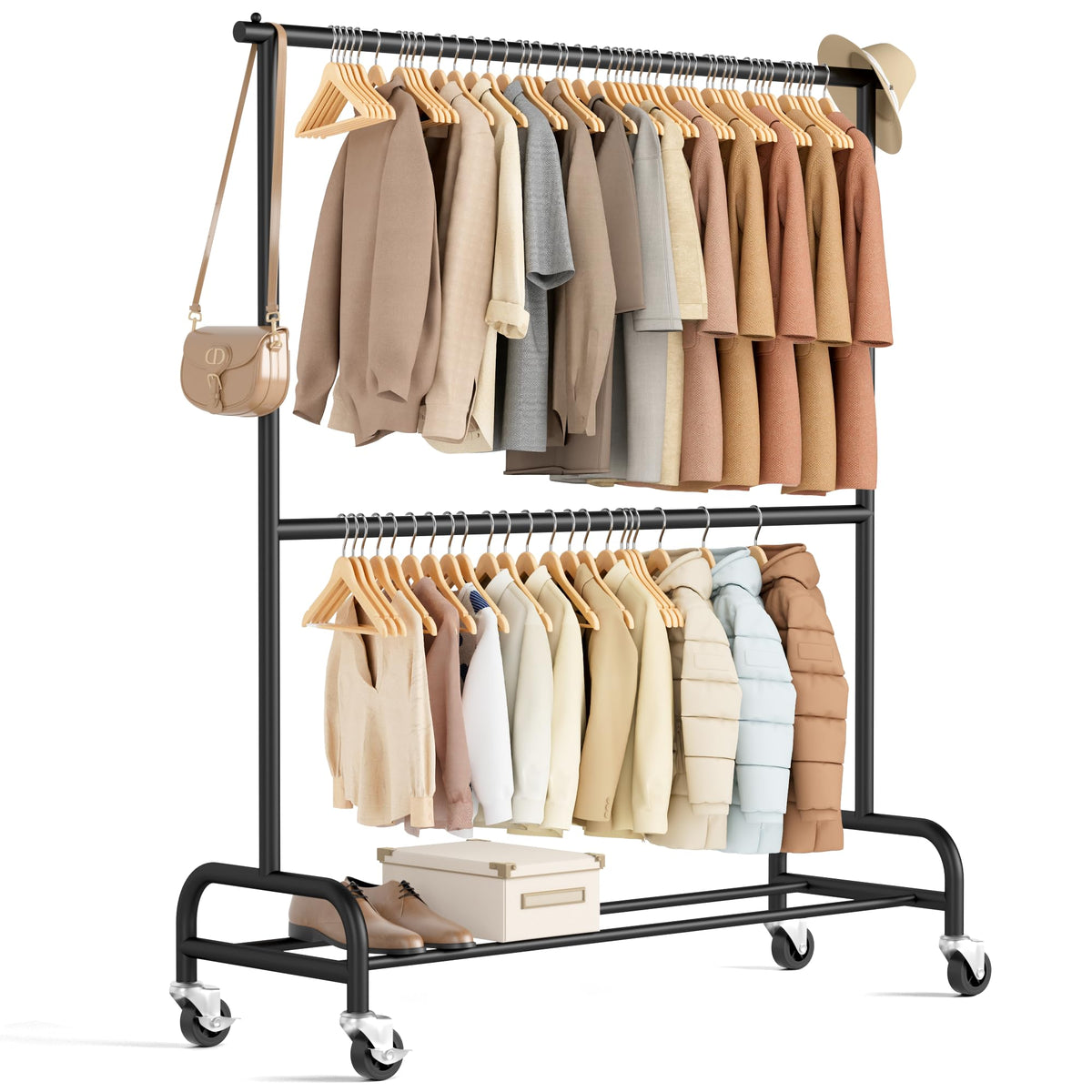 MISSLO heavy-duty clothes rack overview with stable steel frame for durable storage.