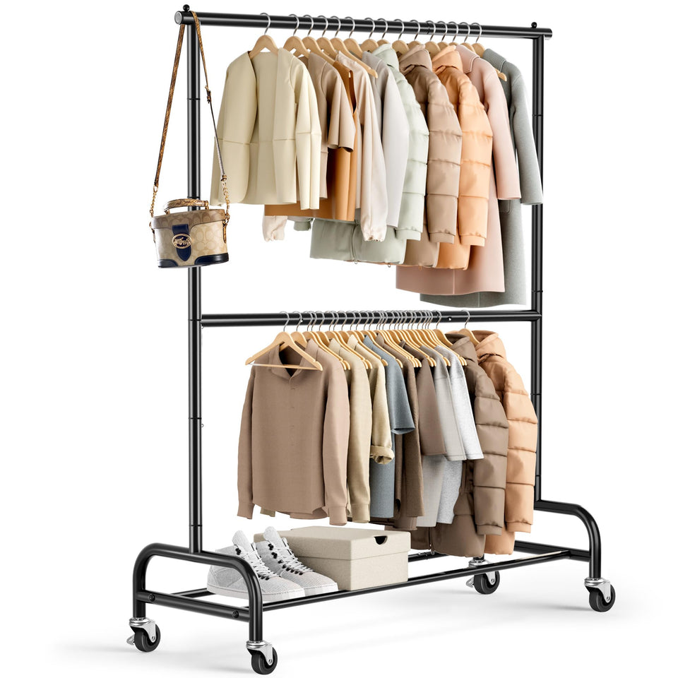 Misslo heavy-duty clothing rack front view with double rods for durable storage
