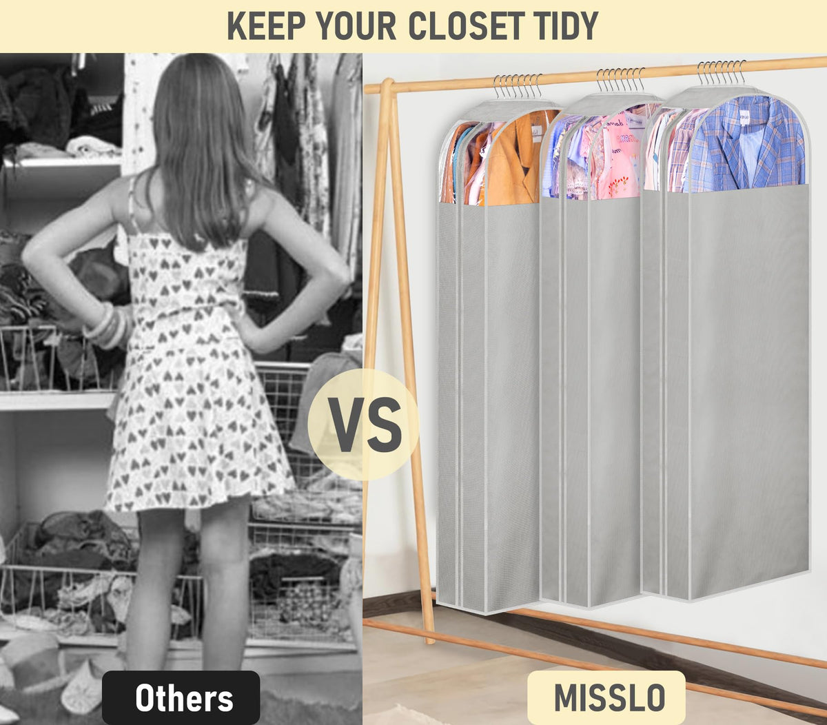 MISSLO long dress cover keeps coats tidy and ready for events.