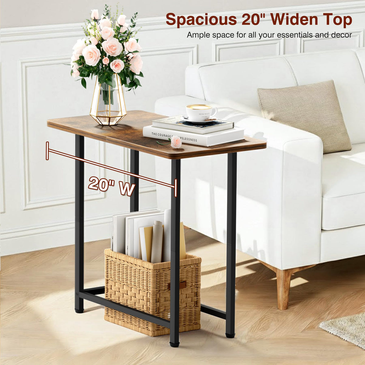 MISSLO end table open shelf design displays tall plants and decor beautifully.