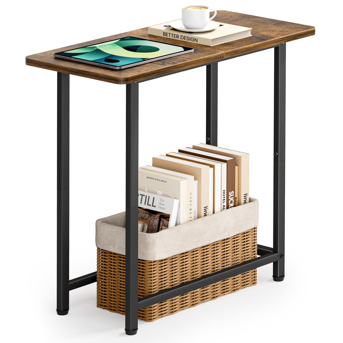 MISSLO Narrow End Table with 20 inch tabletop perfect for laptop use and meals.