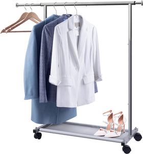 MISSLO short clothes rack with wheels for easy reach in compact spaces.