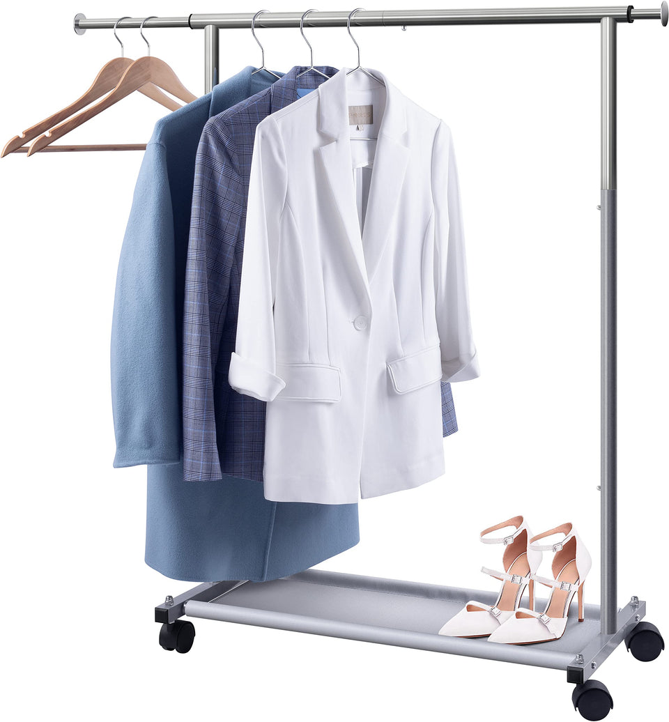 MISSLO short clothes rack with wheels for easy reach in compact spaces.
