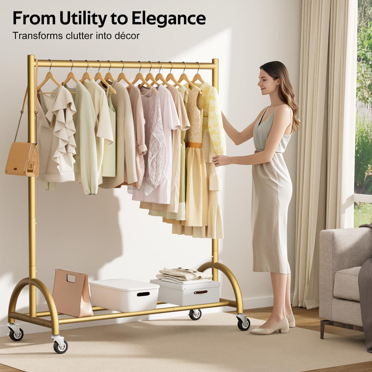 MISSLO side frames keep bags organized alongside garments.