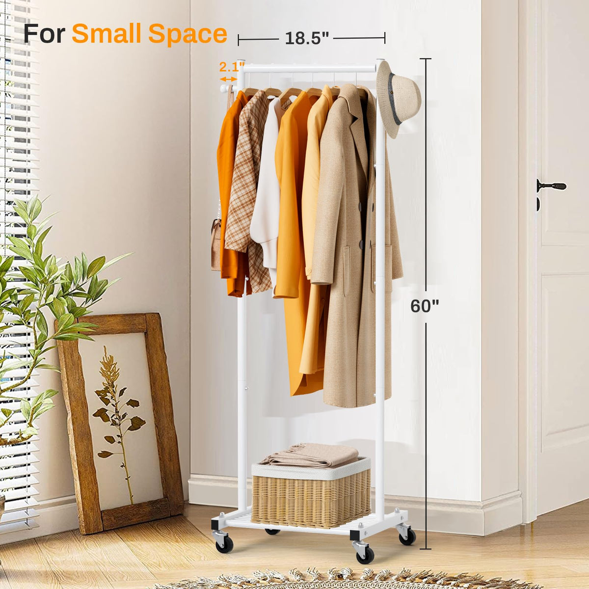 MISSLO rolling garment rack assembled with wheels enables easy transport.
