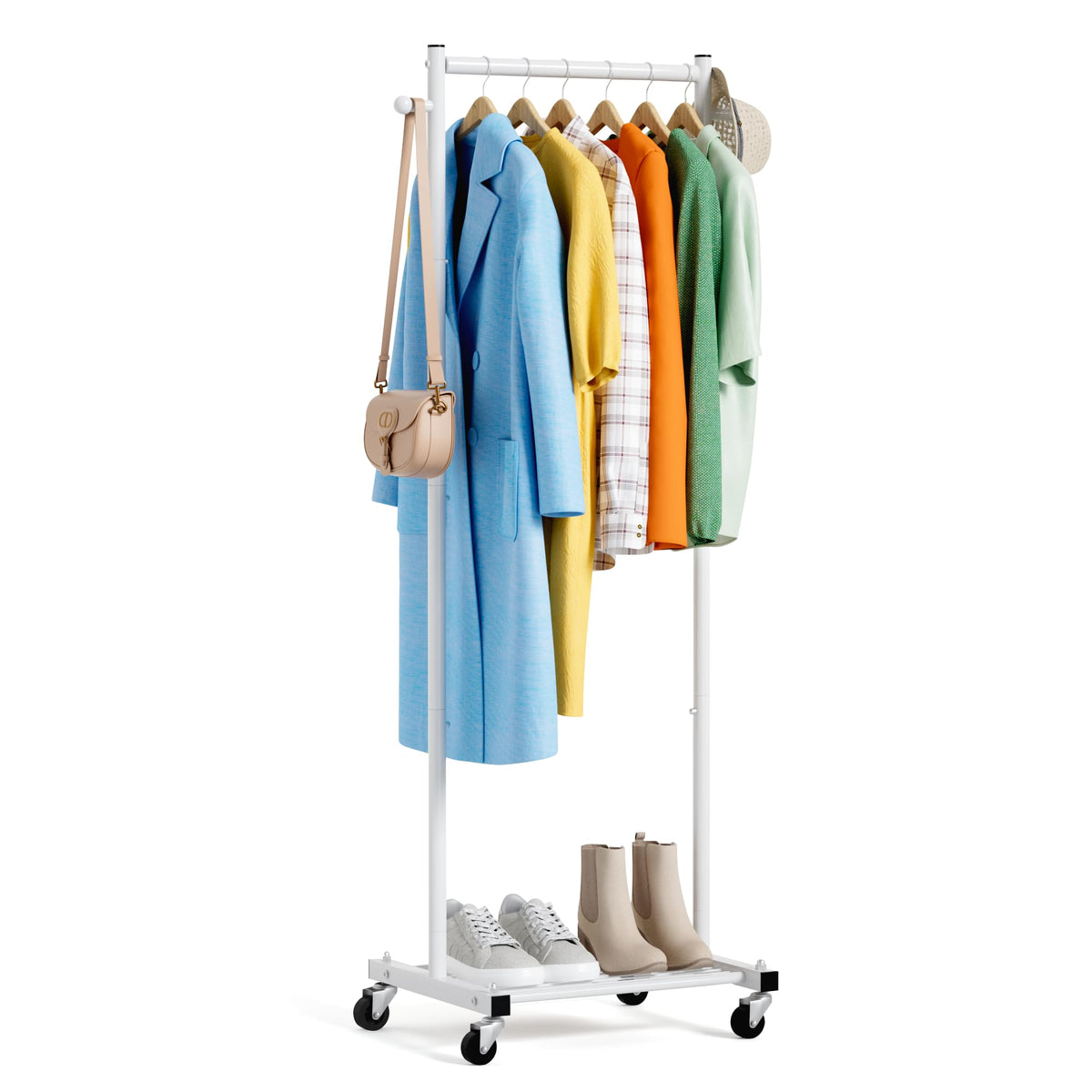 MISSLO small clothes rack front view highlights space-saving silhouette for tight rooms.