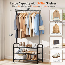 MISSLO sturdy clothing rack full view shows generous storage for coats and boxes