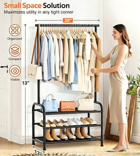 MISSLO clothing rack with shoe storage demonstrates organized entryway and easy access