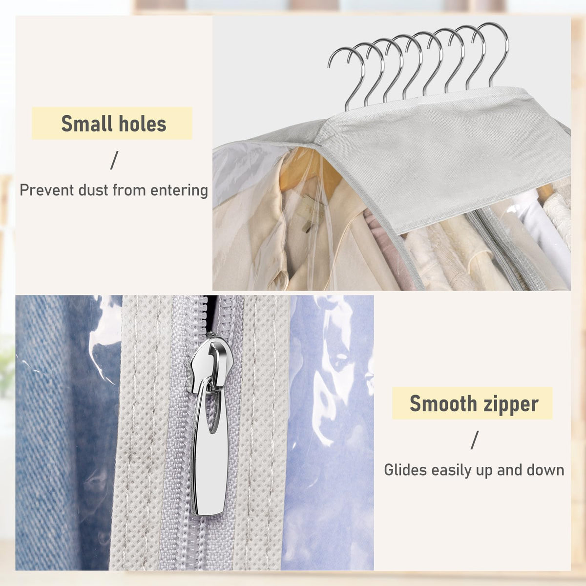 MISSLO three-pack grey garment bags help you organize seasonal wardrobe.