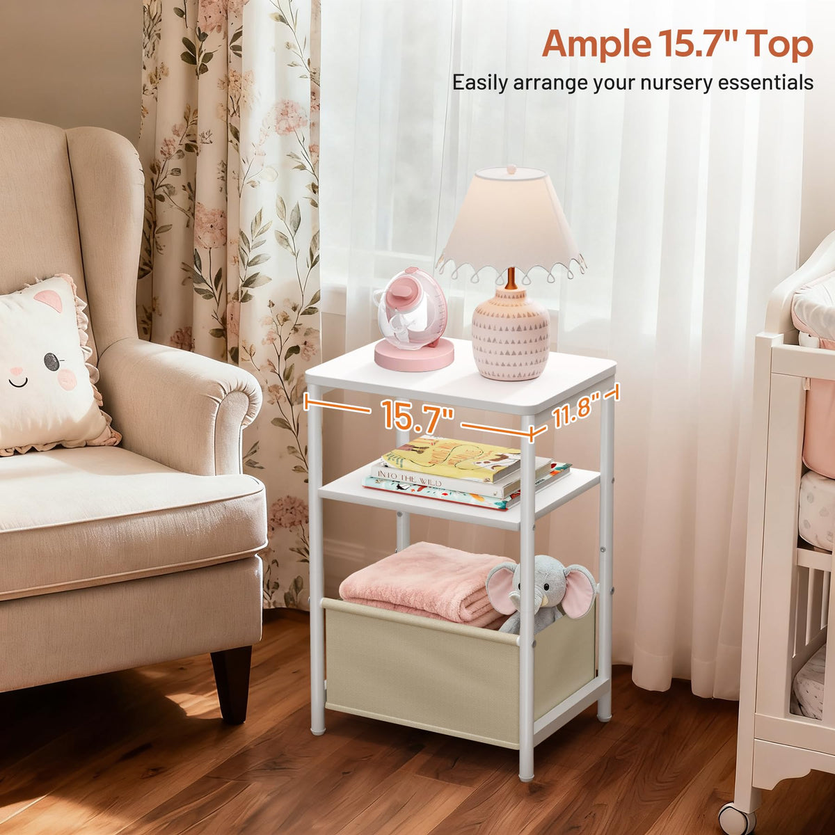 MISSLO Nightstand with square desktop space for lamp, books, and essentials.
