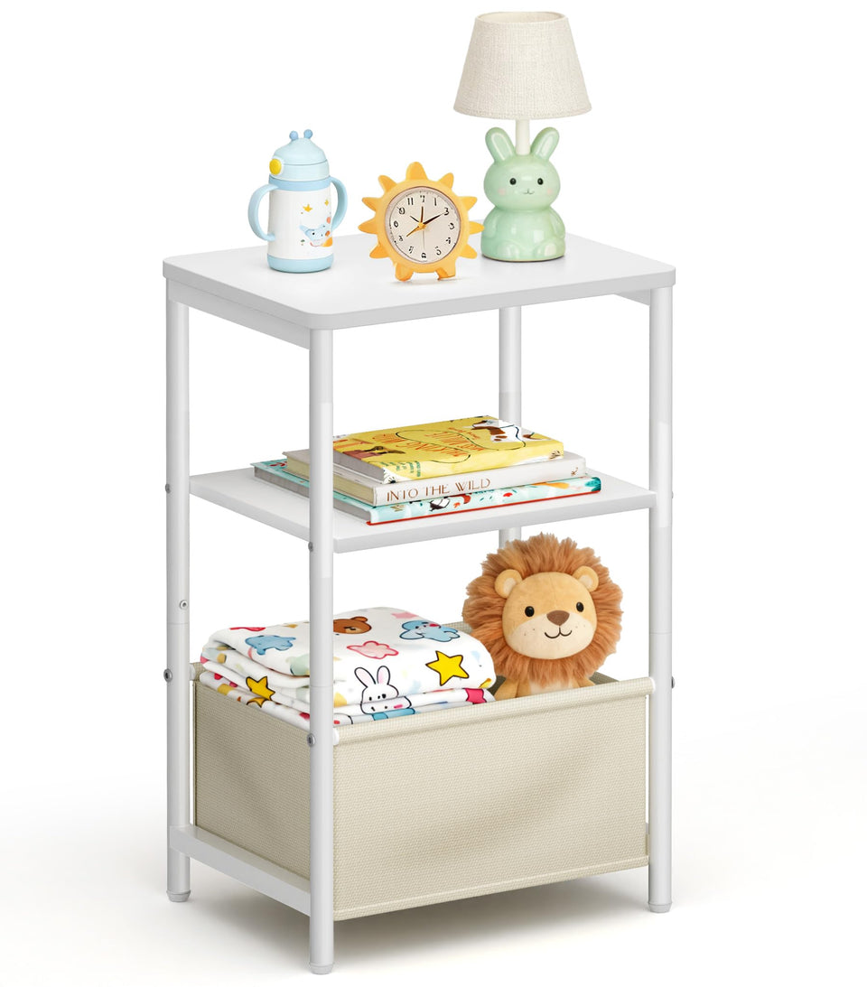 MISSLO Toddler Nightstand with Storage Basket keeps toys organized and reachable.