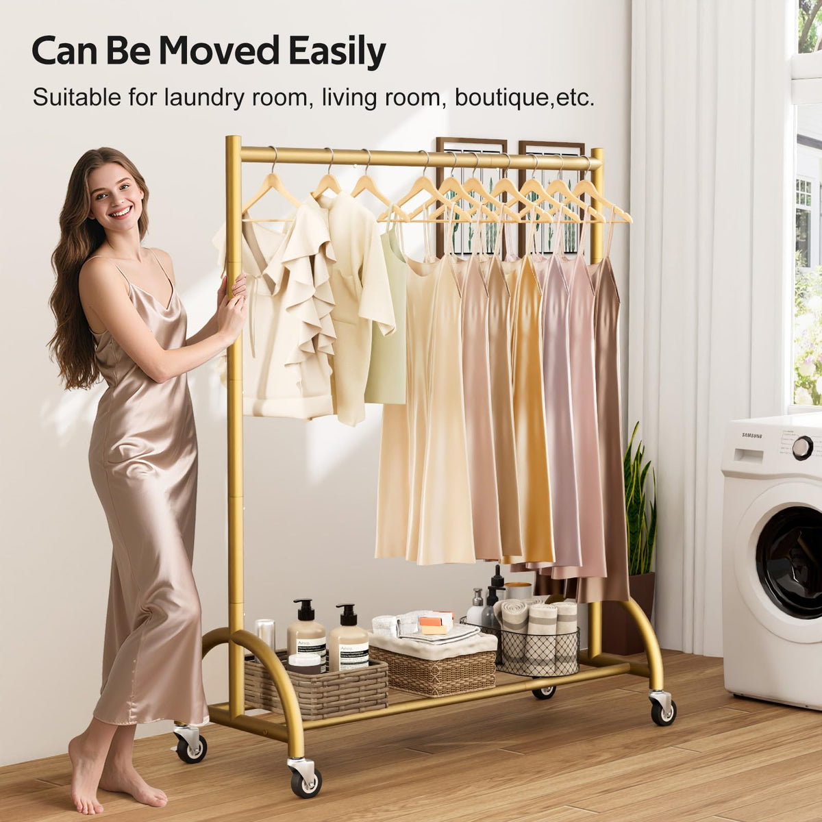 MISSLO top rail accommodates long garments with space and organization.