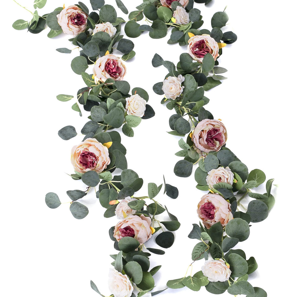 MISSPIN eucalyptus peony vine closeup highlights lifelike petals ideal for elegant wedding decor