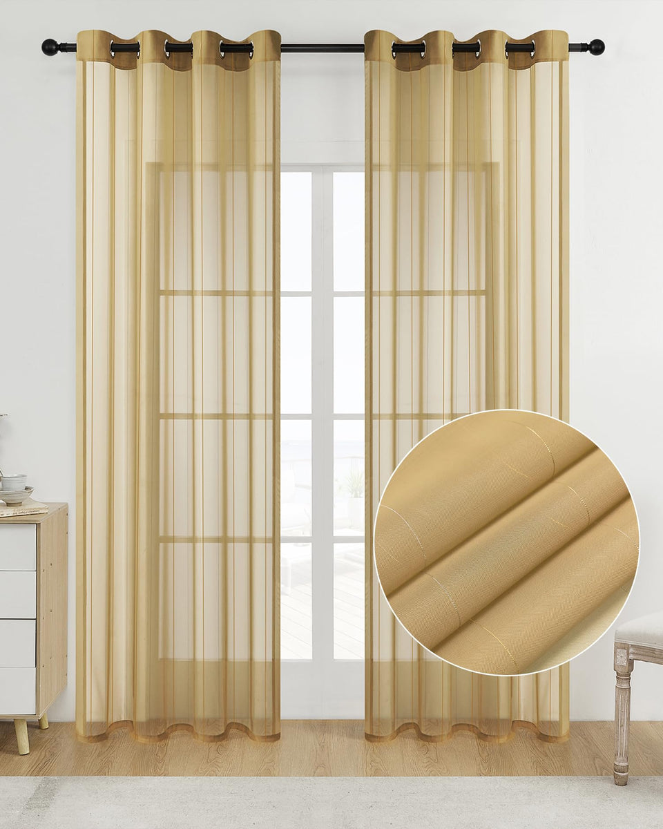MISSTIAM foil stripe gold sheer curtains 52w 84l provide elegant light filtering.