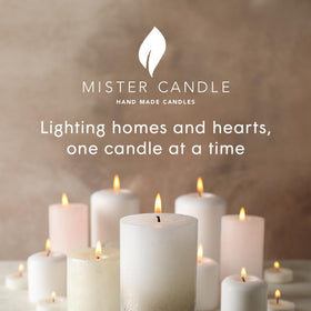 Mister Candle 3x4 inch candles create versatile centerpieces with citrus aroma.