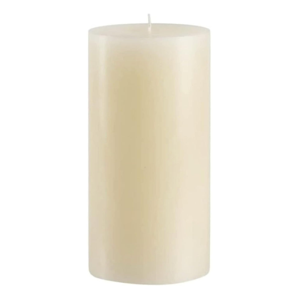 Mister Candle ivory 4x8 pillar close-up for elegant home decor.