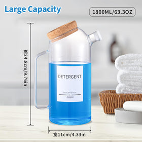 Close-up of Mithrgrous glass detergent dispenser showing premium cork lid