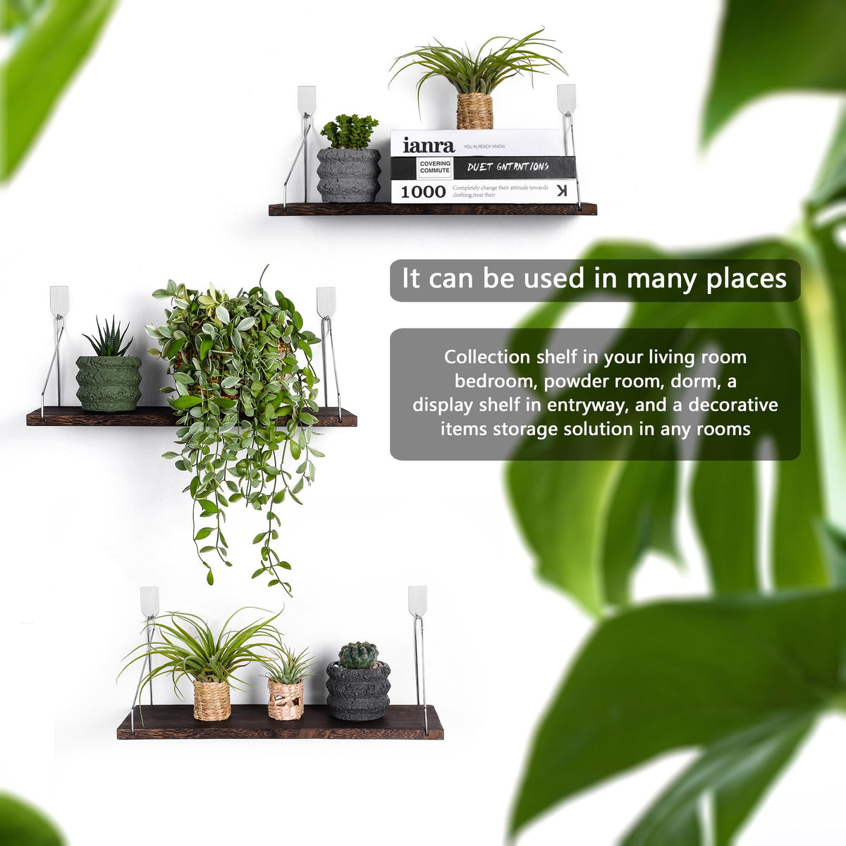MITIME 3-pack side-mounted shelves with sturdy support for books and décor