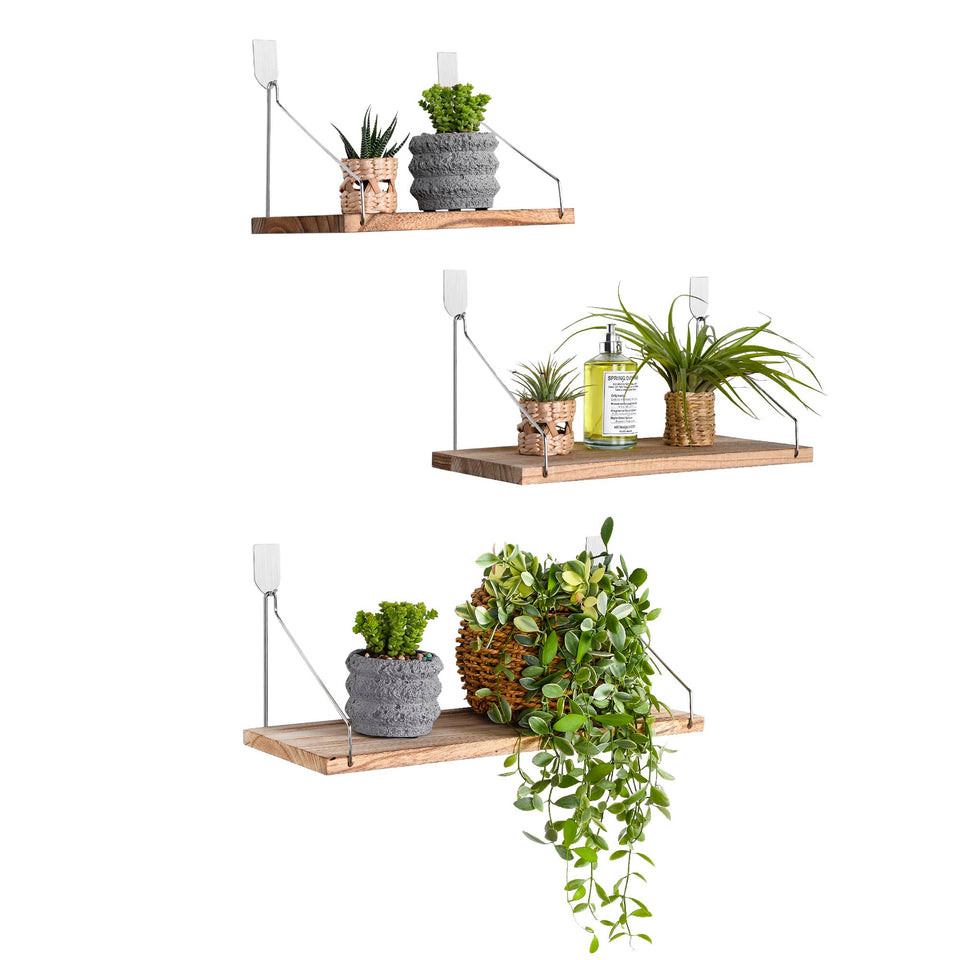 MITIME floating shelves set of 3 in light color, large wall display for organized decor.
