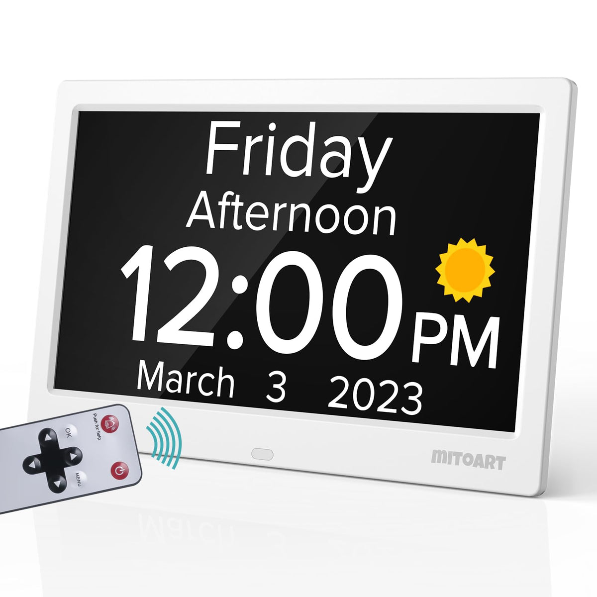 Mitoart 10.1-inch clock with large-font display for easy reading.