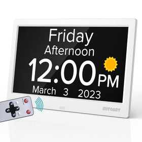 Mitoart 10.1-inch clock with large-font display for easy reading.