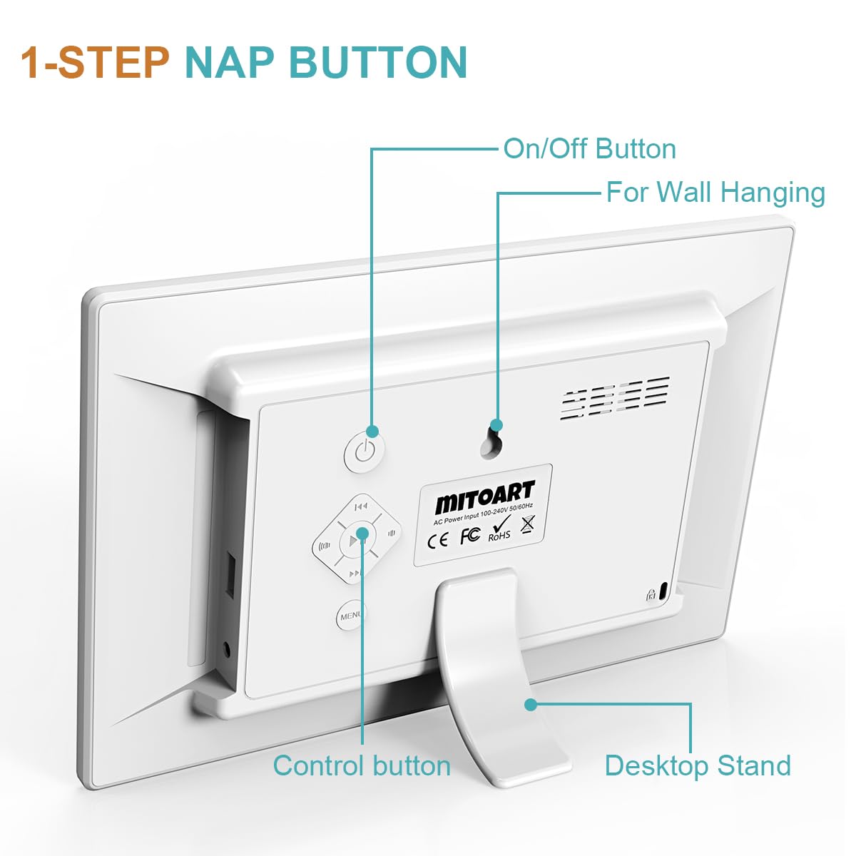 Mitoart dementia-friendly design with clear controls for elderly users.